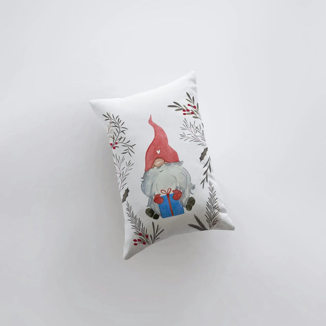 Christmas Gnome Red Hat Blue Gift | 12x18 | Christmas Throw Pillow | Merry Christmas | Home Décor | Christmas Décor | Christmas Gift by UniikPillows
