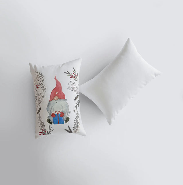 Christmas Gnome Red Hat Blue Gift | 12x18 | Christmas Throw Pillow | Merry Christmas | Home Décor | Christmas Décor | Christmas Gift by UniikPillows