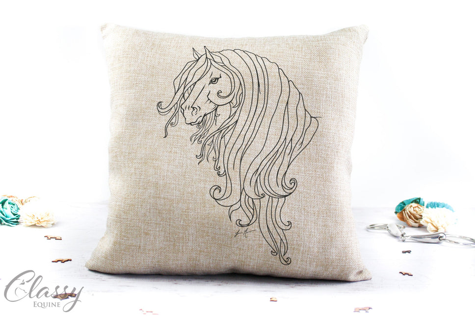 Friesian Horse Pillow Cover - Strength Friesian Mare by Classy Equine