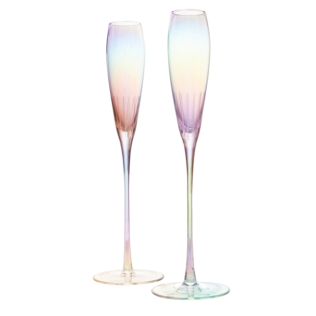 Parisian Performance Glassware French Paris Collection Crystal Pink Glasses, Red & White Wines - The Wine Savant - For Weddings Present Everyday Beautiful Gift Anniversary (Iridescent Champagne 2 set) by The Wine Savant