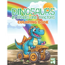 Dinosaurs in trucks and tractors coloring book