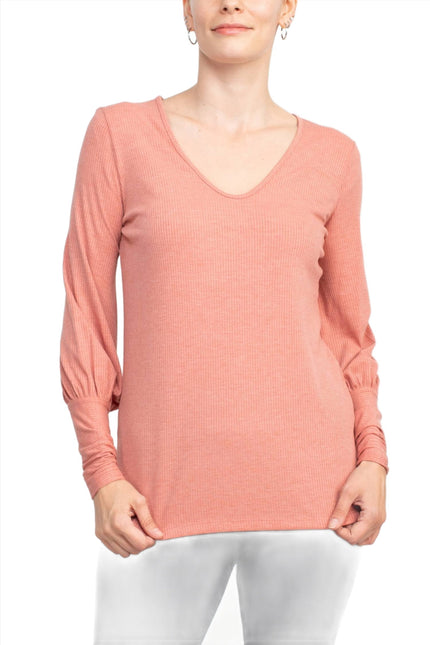 Ellen Tracy Scoop Neck Blouson Long Sleeve Solid Knit Jersey Top by Curated Brands