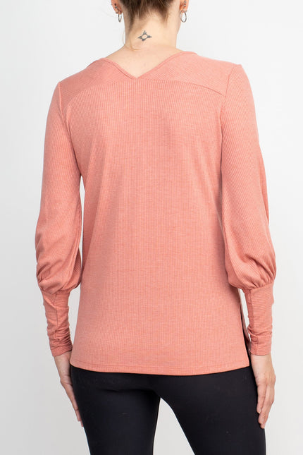 Ellen Tracy Scoop Neck Blouson Long Sleeve Solid Knit Jersey Top by Curated Brands