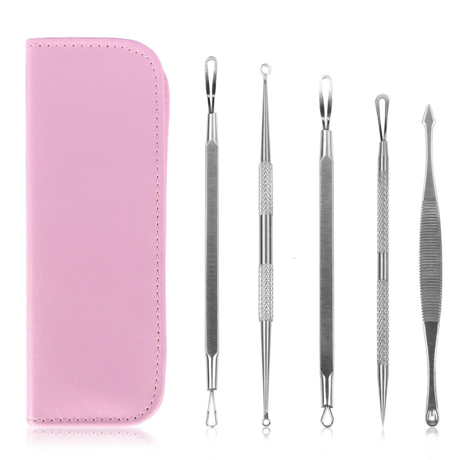 5 Pcs Blackhead Remover Kit Pimple Comedone Extractor Tool Set Stainless Steel Facial Acne Blemish Whitehead Popping Zit Removing for Nose Face Skin