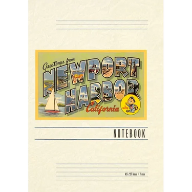 Vintage Lined Notebook Greetings from Newport Harbor, California