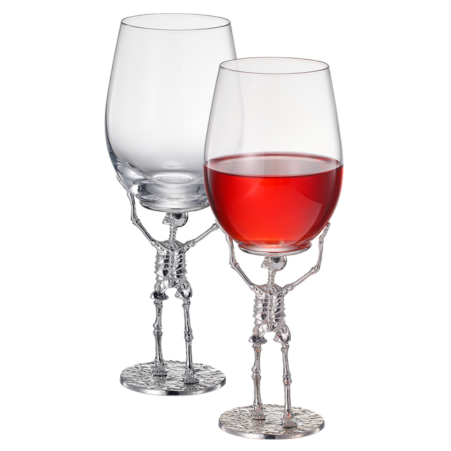 Stemmed Skeleton Wine Glass | Set of 2 | 19oz Halloween Skeleton Glasses 10" H, Goth Gifts, Skeleton Gifts, Skeleton Decor, Spooky Wine Gift Set, Perfect for Halloween Themed Parties by The Wine Savant