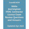Idaho Journeyman HVAC Contractor License Exam Review Questions and Answers