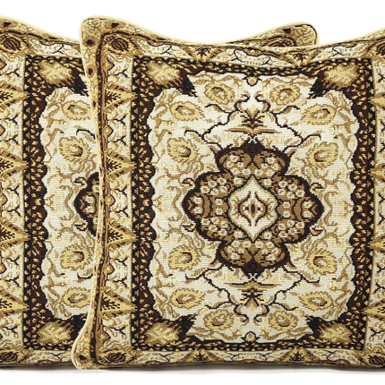 DaDa Bedding Elegant Golden Persian Style Rug Floral Tapestry Throw Pillow Covers 16" x 16" by DaDa Bedding Collection