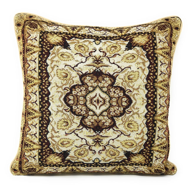DaDa Bedding Elegant Golden Persian Style Rug Floral Tapestry Throw Pillow Covers 16" x 16" by DaDa Bedding Collection