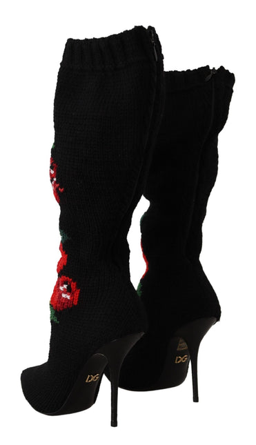 Dolce & Gabbana Black Stretch Socks Red Roses Booties Shoes by Trendstack