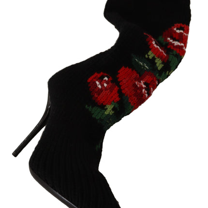 Dolce & Gabbana Black Stretch Socks Red Roses Booties Shoes by Trendstack