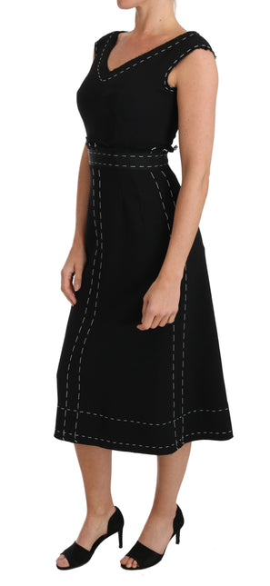 Black Wool Stretch A-line Sheath Dress by Faz