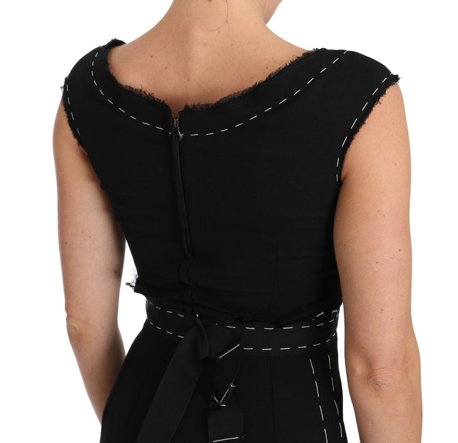 Black Wool Stretch A-line Sheath Dress by Faz