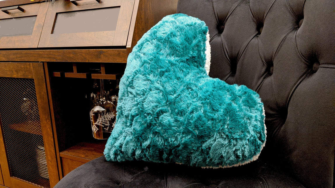 DaDa Bedding Hand-Made Lucky Irish Teal Green Faux Fur Heart Shaped Throw Pillow - 16” x 14” by DaDa Bedding Collection
