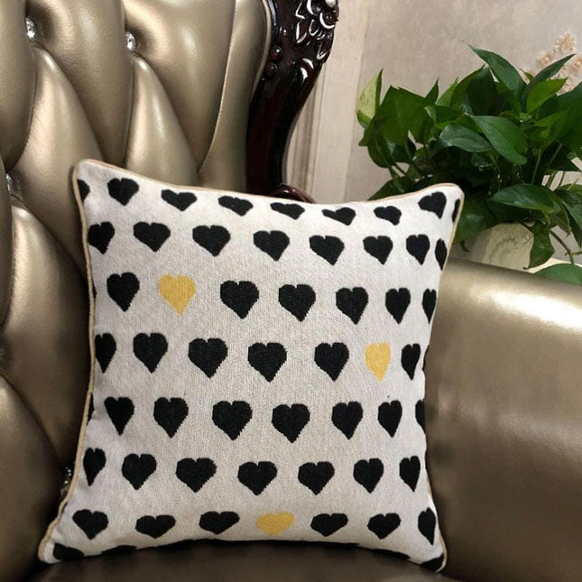 DaDa Bedding Lovely Black and Yellow Polka Hearts Tapestry Throw Pillow Covers 16" (18113) by DaDa Bedding Collection