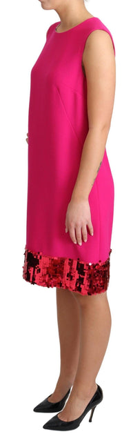 Fuchsia Wool Sequin Shift Sleeveless Dress by Faz