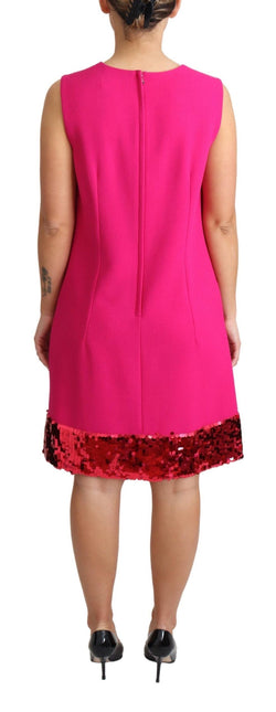 Fuchsia Wool Sequin Shift Sleeveless Dress by Faz
