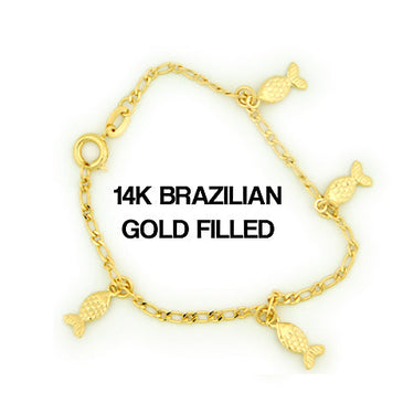 14k Brazilian Gold Filled Figaro Fish Charm Bracelet 5''