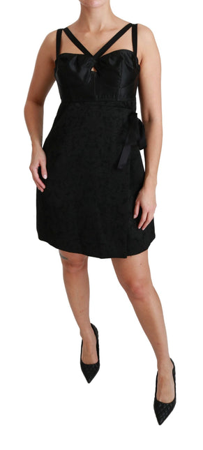 Black Stretch Satin Jacquard Mini Dress by Faz