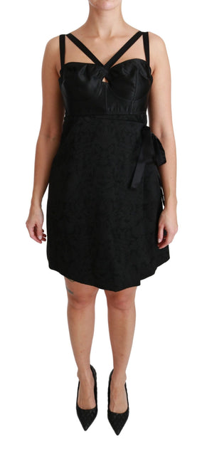 Black Stretch Satin Jacquard Mini Dress by Faz