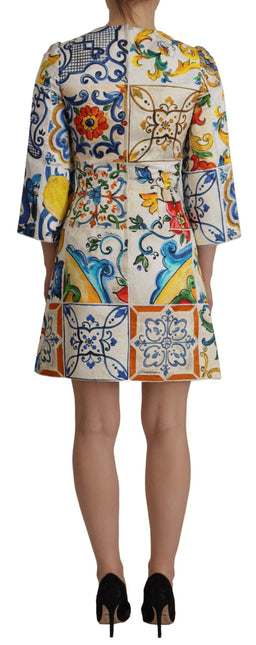 Multicolor Majolica Jaquard Mini Floral Sheath Brocade Dress by Faz