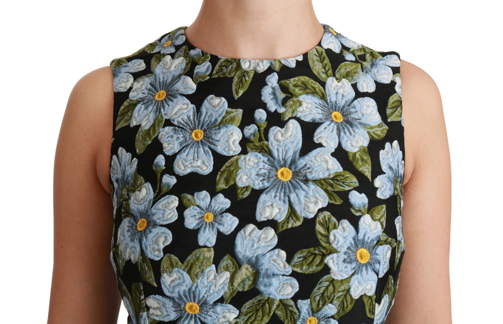 Blue Floral Brocade Gown Shift Dress by Faz