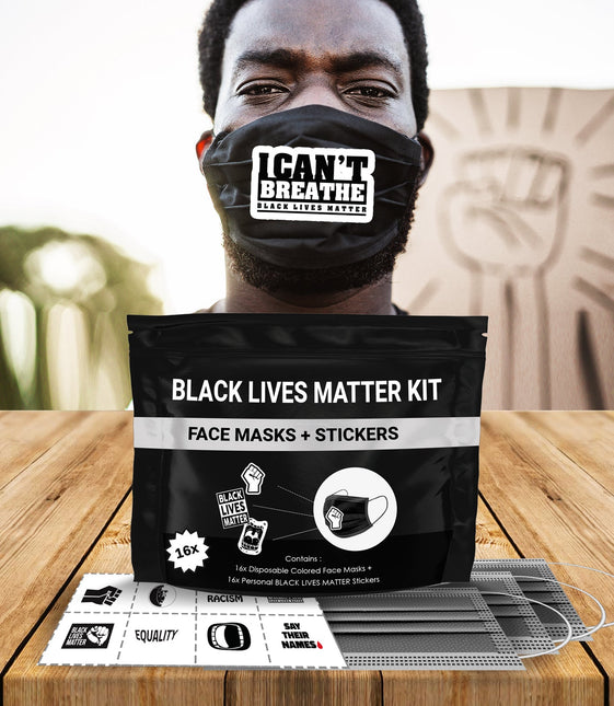 Black Lives Matter Mask Kit + Stickers. 16 Disposable Face Masks & 16 Assorted #BLM Movement Stickers by Skincareheaven