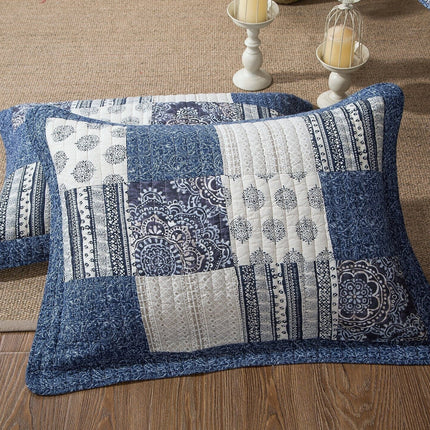 DaDa Bedding Denim Blue Elegance Floral Patchwork Farmhouse Pillow Sham (JHW660) by DaDa Bedding Collection