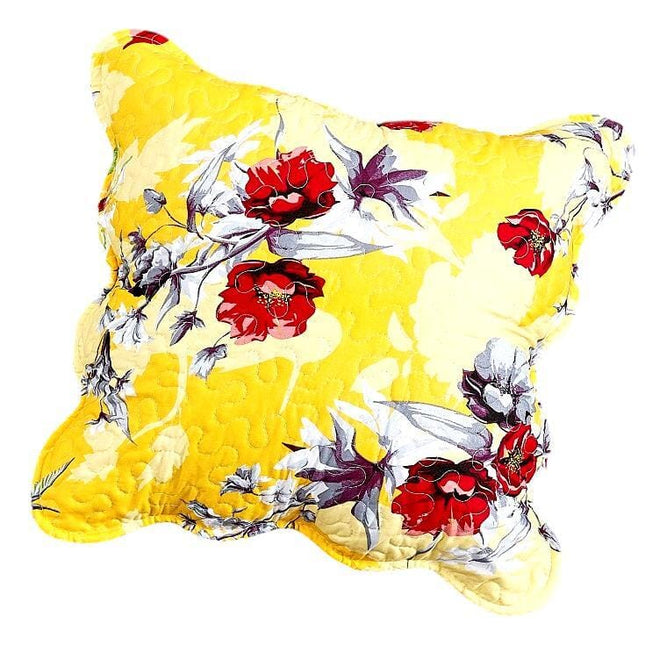 DaDa Bedding Set of 2 Sunshine Yellow Hummingbirds Floral Scalloped Throw Pillow Covers, 18" (JHW925) by DaDa Bedding Collection
