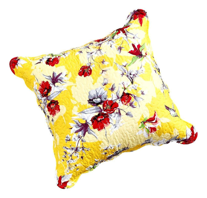DaDa Bedding Sunshine Yellow Hummingbirds Floral Scalloped Euro Pillow Sham Cover, 26" x 26" (JHW925) by DaDa Bedding Collection