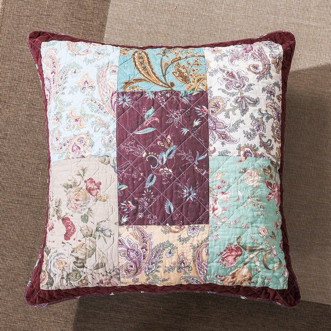 DaDa Bedding Patchwork Burgundy Red Velvet Floral Euro Pillow Cover, 26" x 26" (JHW-868) by DaDa Bedding Collection