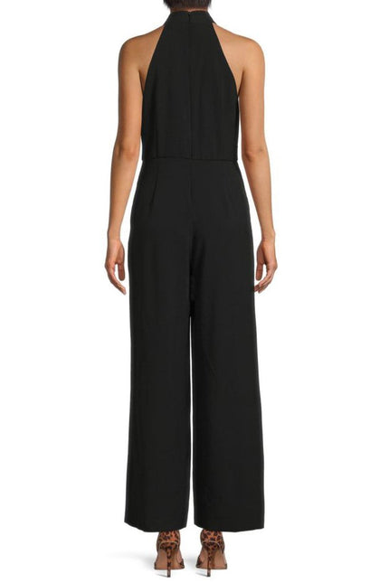 Julia Jordan Stretch Criss Cross Halter Neckline Sleeveless Crepe Jumpsuit With Pockets by Curated Brands