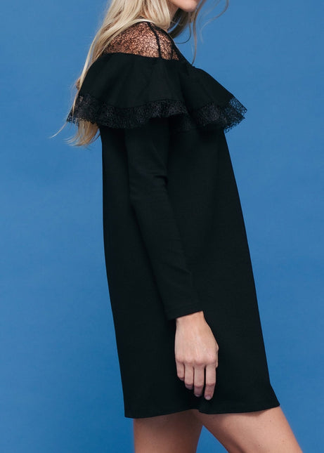 Lace Trim Sweatshirt Dress In Black by Shop at Konus