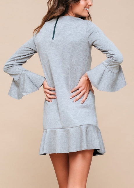 Bell Sleeve Shift Dress In Heather Grey by Shop at Konus
