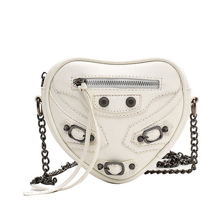 White Faux Leather Multi Buckle Heart Shoulder Bag by Coco Charli
