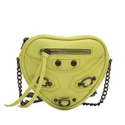 Yellow Faux Leather Multi Buckle Heart Shoulder Bag by Coco Charli