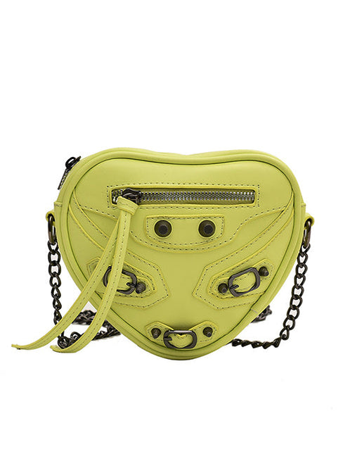 Yellow Faux Leather Multi Buckle Heart Shoulder Bag by Coco Charli