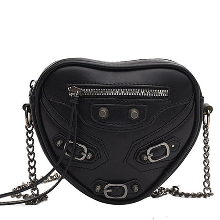 Black Faux Leather Multi Buckle Heart Shoulder Bag by Coco Charli