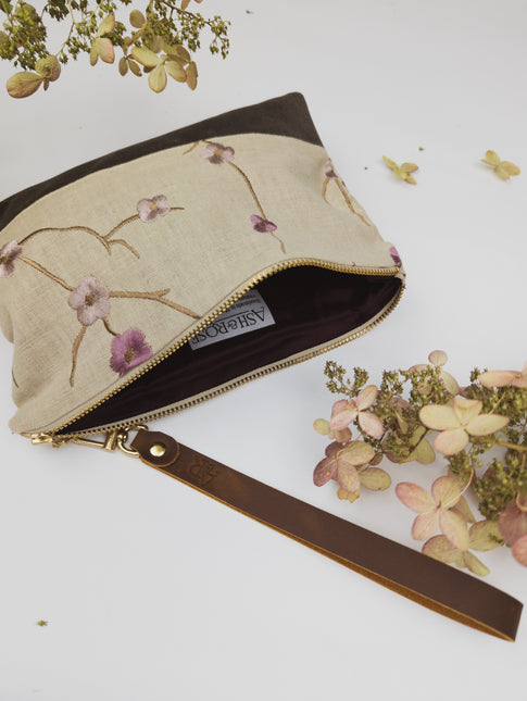 Alice Embroidered Linen Wristlet by Ash & Rose