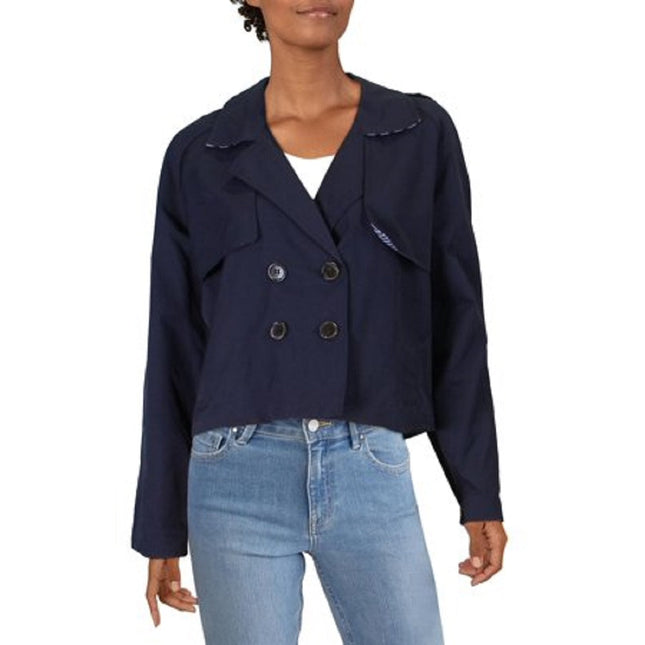 Maison Jules Women's Crop Cold Weather Trench Jacket Navy Size X-Small by Steals