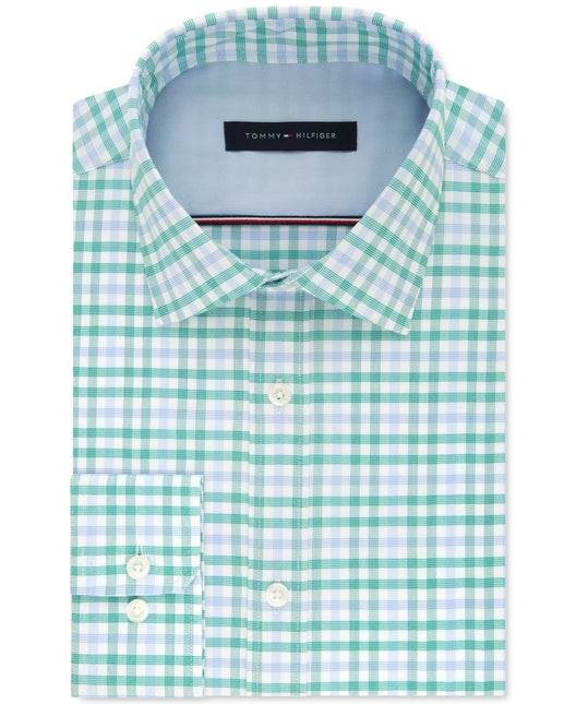 Tommy Hilfiger Men's Slim Fit Check Dress Shirt Green Size 16X34-35 by Steals