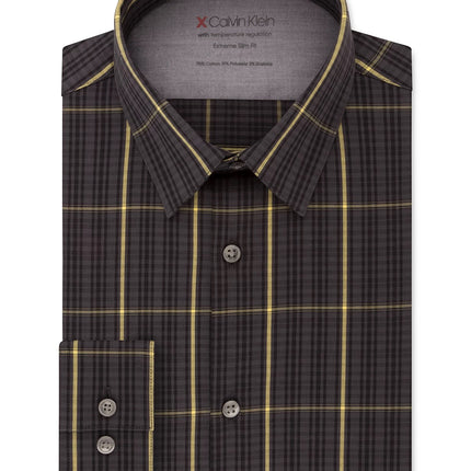 Calvin Klein Men's Windowpane Plaid Collared Slim Fit Dress Shirt Grey Size 16x34-35 by Steals