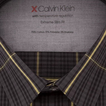 Calvin Klein Men's Windowpane Plaid Collared Slim Fit Dress Shirt Grey Size 16x34-35 by Steals