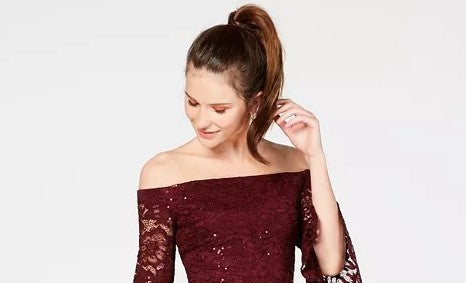 Teeze Me Junior's Off The Shoulder Sequined Lace Dress Pink Size 3 by Steals
