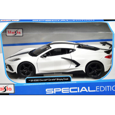 2020 Chevrolet Corvette Stingray Coupe White with Black Stripes "Special Edition" Series 1/24 Diecast Model Car by Maisto