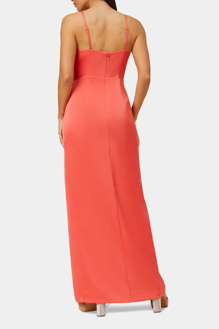 Aidan Mattox V-Neck Sleeveless Draped Front Slit Front Solid Zipper Back Satin Dress by Curated Brands