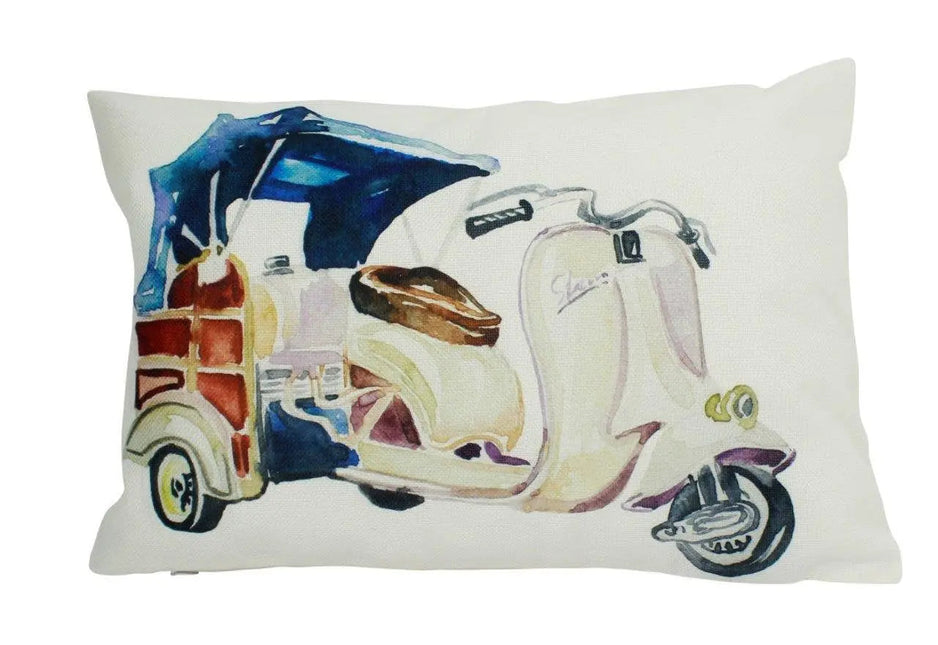 Moped | Scooter | Tuk Tuk | 18x12 Pillow | Pillow Cover | Travel Quote | Throw Pillows | Home Decor | Bedroom Decor by UniikPillows