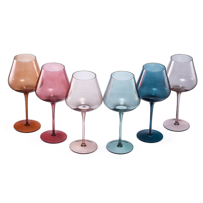 Colored Crystal Wine Glass Set of 6, Gift For Hosting, Her, Wife, Mom Friend - Large 20 oz Glasses, Unique Italian Style Tall Drinkware - Red & White, Dinner, Color Beautiful Glassware - (Pastel) by The Wine Savant