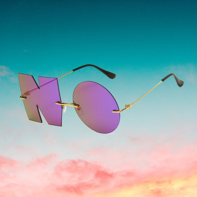 NO Graphic Sunglasses in Purple and Gold by The Bullish Store
