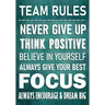 TEAM RULES - Never Give Up - Think Positive - Believe In Yourself - Always Give Your Best - Focus: Always Encourage & Dream Big - Motivational Employe